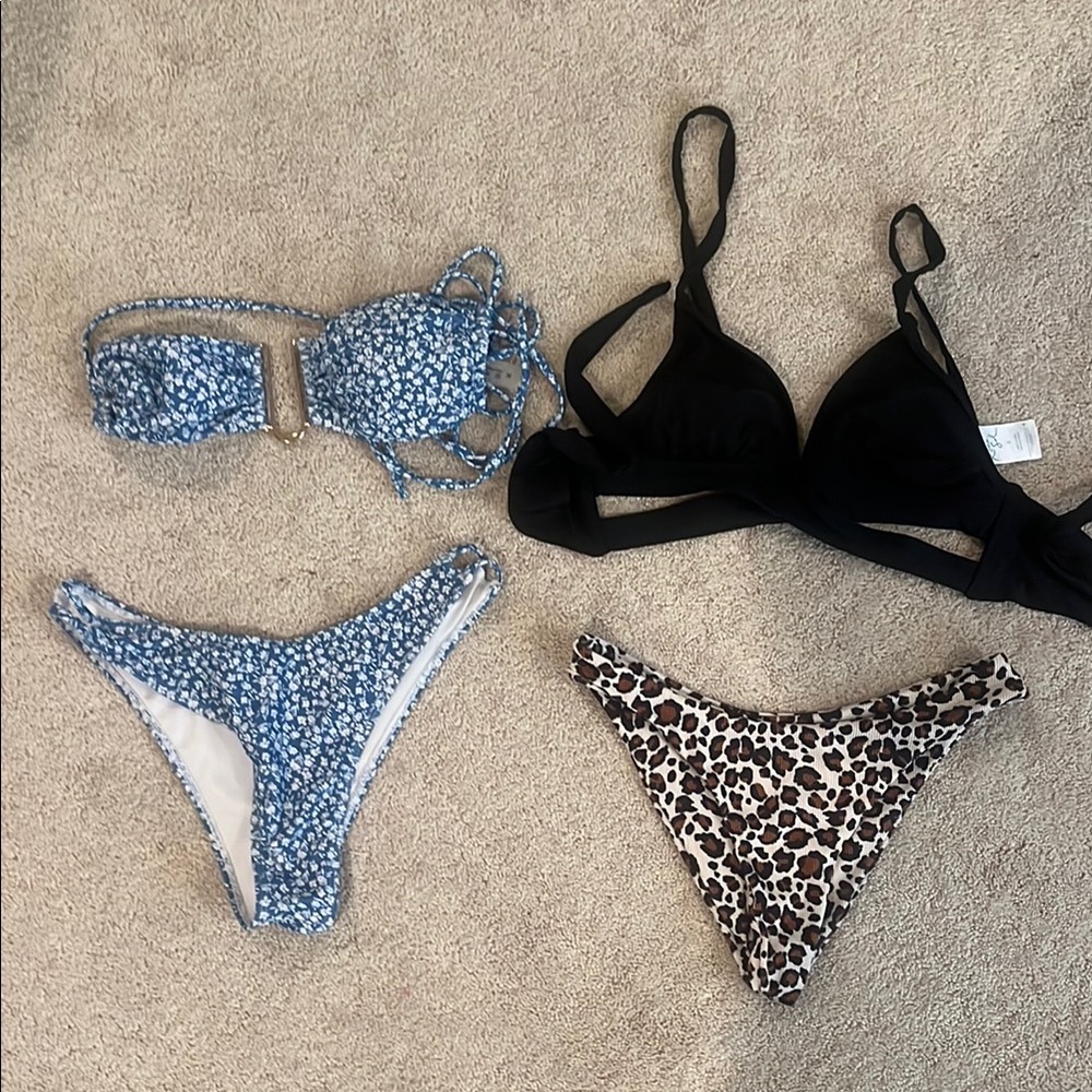 Blue Floral and Black Bikini Set
